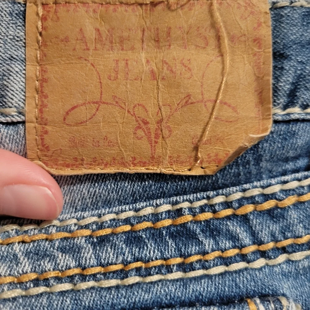 Y2K Amethyst Bleached Distressed Low Rise Boot Cut Denim Jeans - Picture 7 of 9